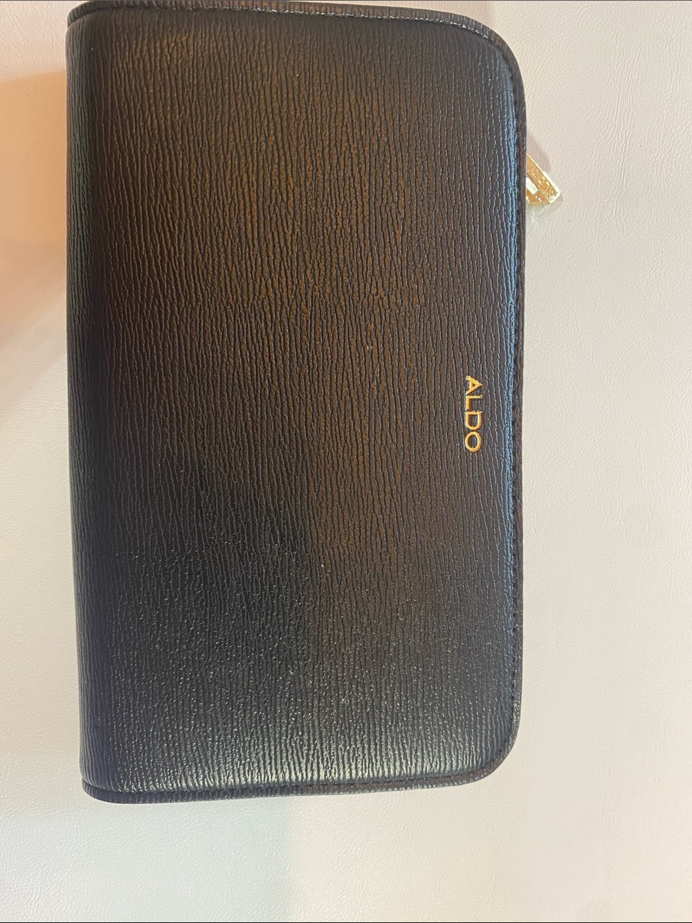Aldo Black Wallet with Gold Logo Zip